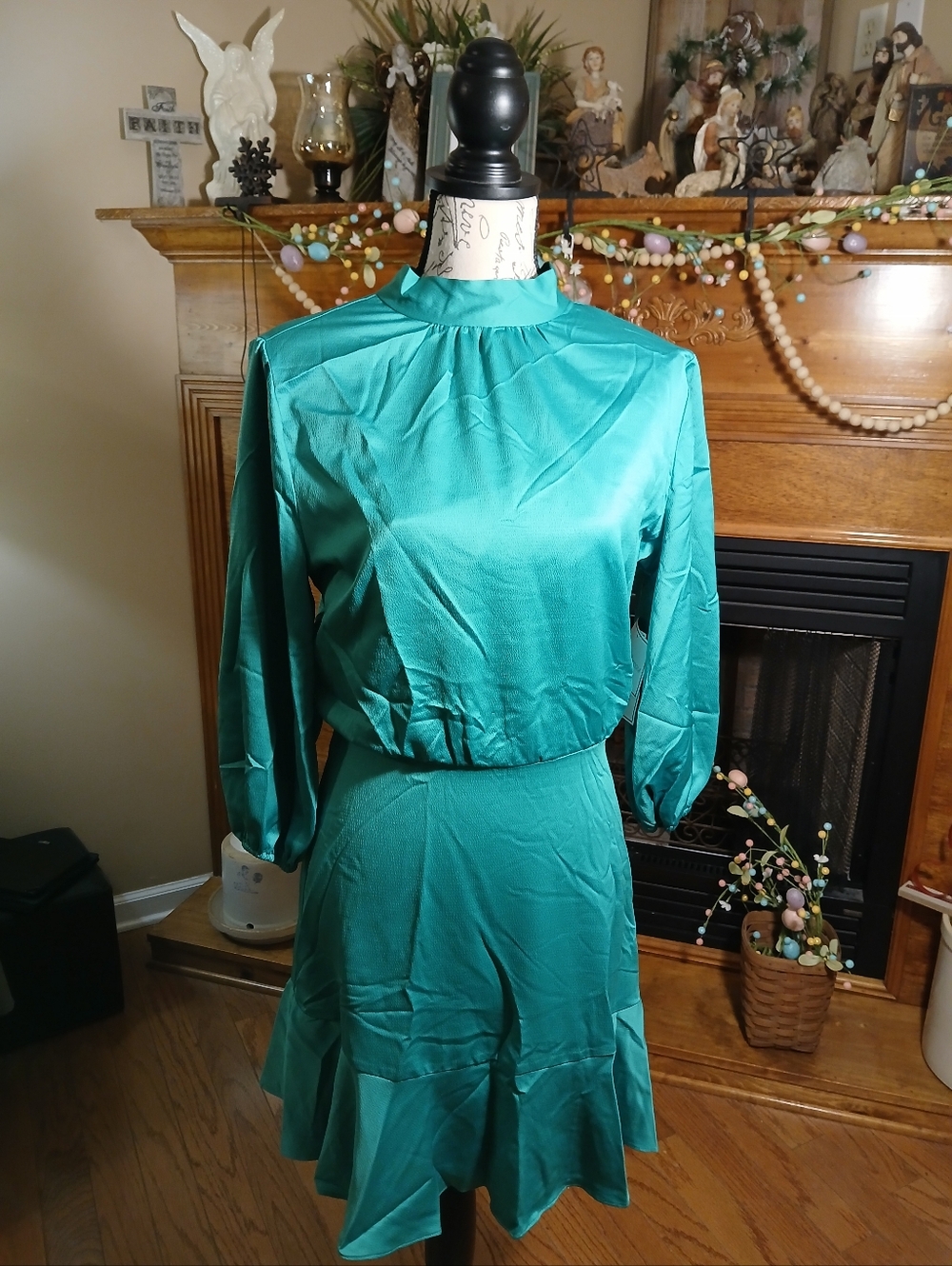 Premier Amour Green Dress with Ruffle Hem